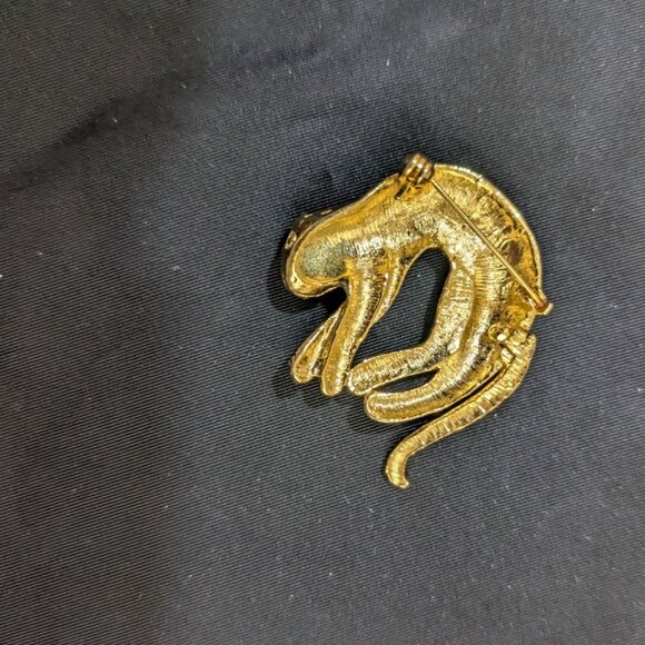 Gold-Tone Leopard Brooch With Rhinestone Eyes   Articulated Tail - Picture 5 of 6